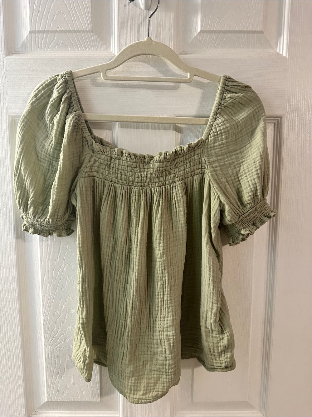 J. Crew Sage Green Smocked Babydoll Top Size M